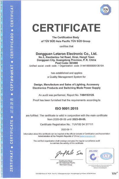 चीन Dongguan Letaron Electronic Co. Ltd. प्रमाणपत्र